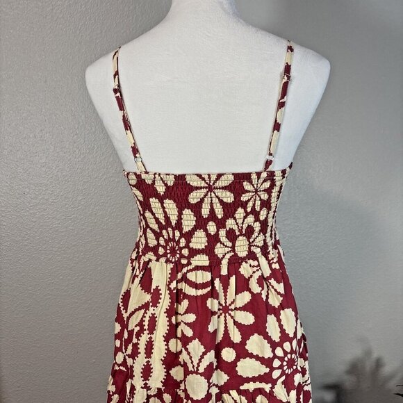 Girl Soul 100% Cotton Red-Tan Medi Dress Women's Sz M Boho Spring Summer Floral - Picture 7 of 14